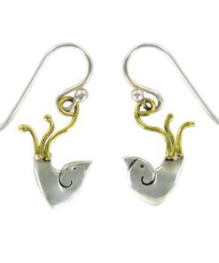 Bird Sterling & Brass Wire Earrings